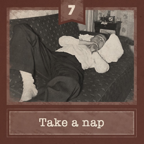 Vintage man napping on couch. 