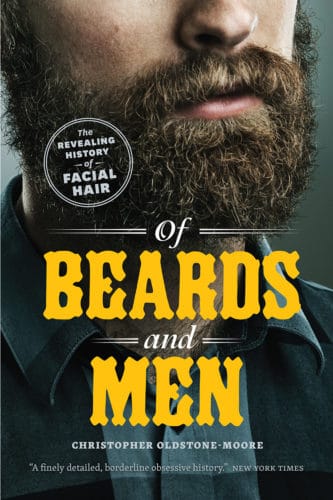 Of beards and men,book cover by christopher oldstone moore with a half face of beared man.