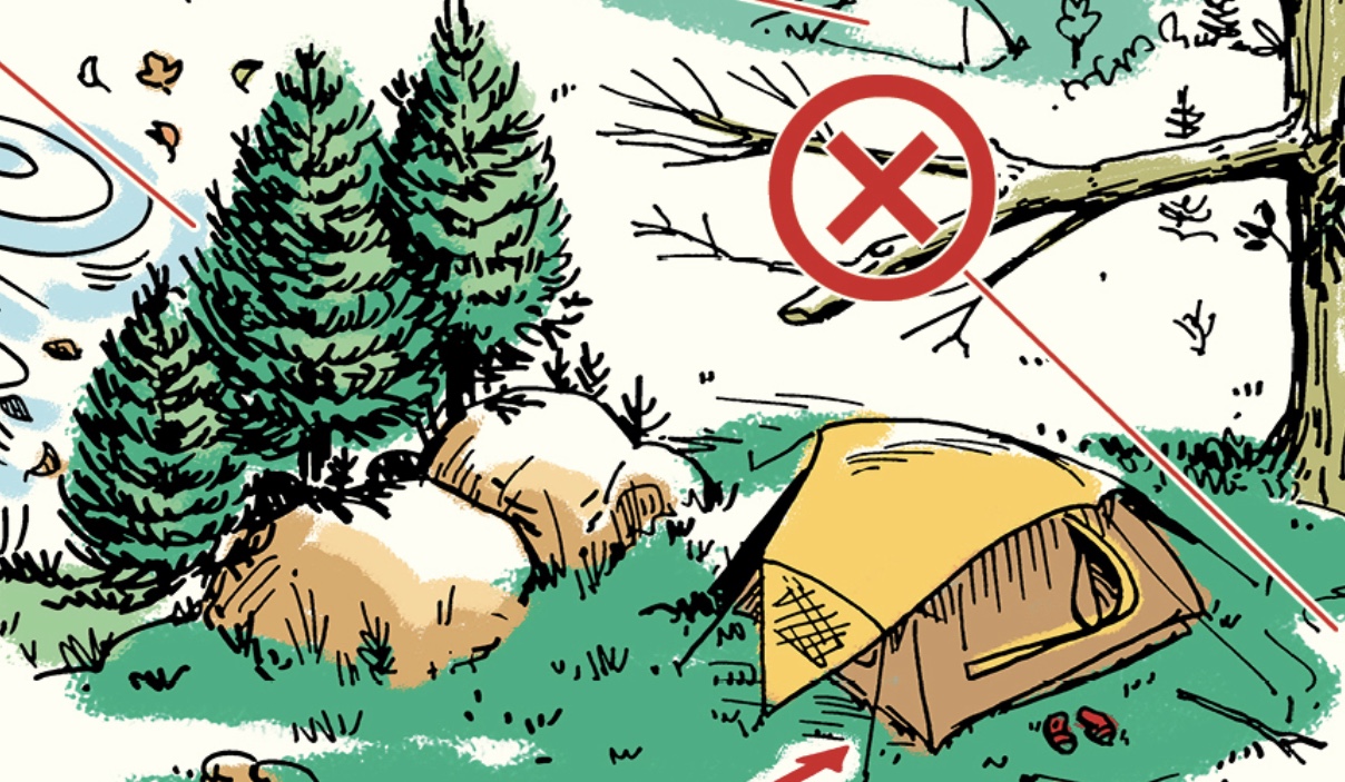 An illustration of a tent at the perfect campsite.