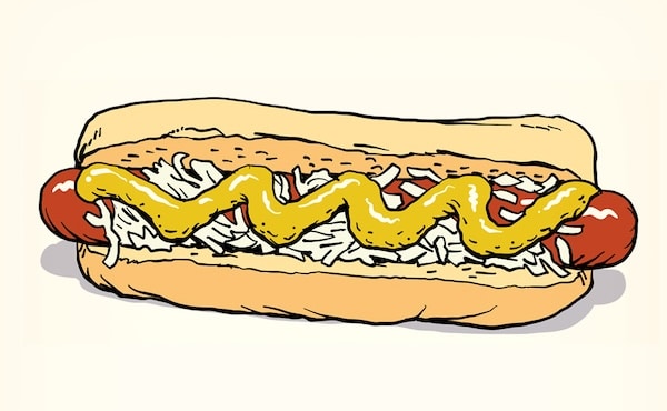 a hot dog with mustard on it