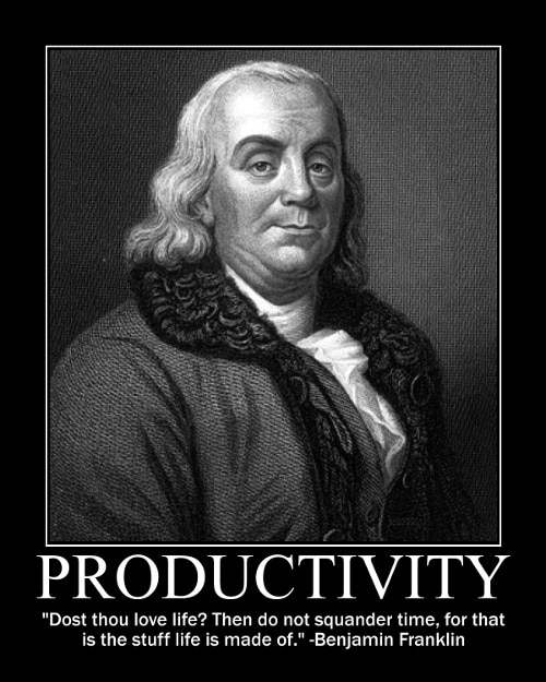 A Founding Fathers Edition portrait of Benjamin Franklin showcasing his productivity.