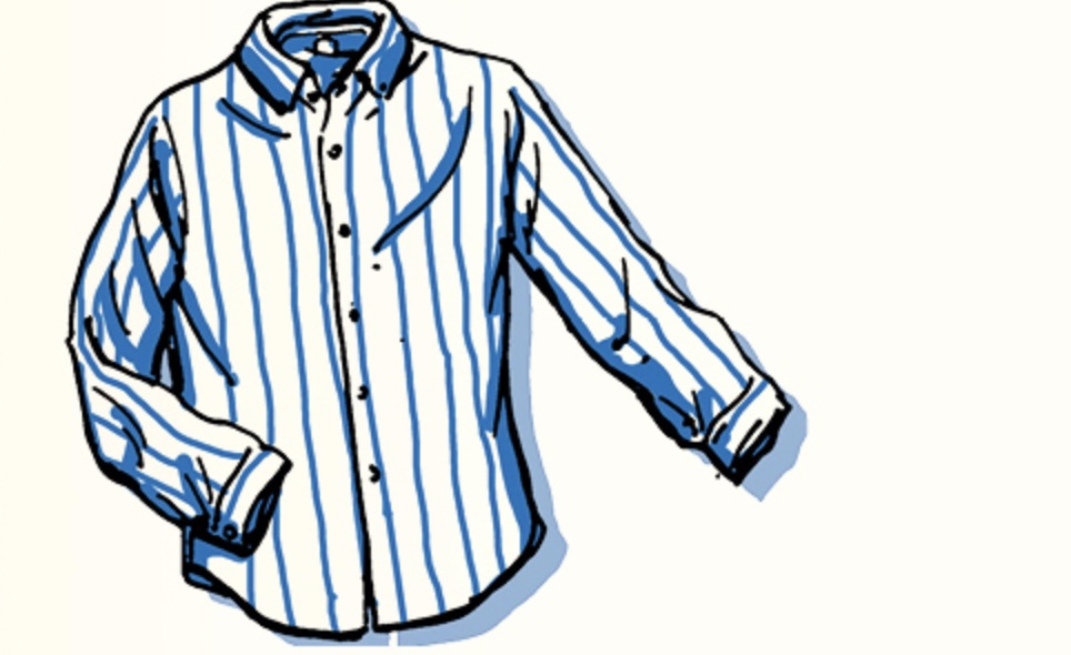 A drawing of a blue and white striped shirt for wearing.